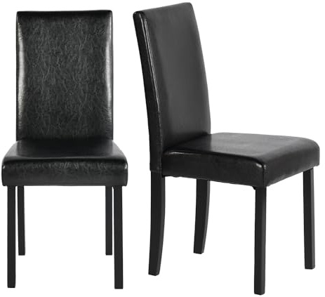 EGGREE Esszimmerstühle 2er Set Schwarz Kunstleder Gepolsterte Stühle mit Dicker Sitzfläche & Rückenlehne, Stabile Gummibaumholz-Beine, 43,5 x 56 x 92 cm, Moderner Design für Esszimmer & Küche