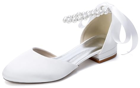 Zapatos Planos de Boda de Perla para Mujer con Punta Redonda Cerrada, cómodos para Vestir de Noche