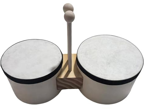 Bongos - Tamburo a mano in legno per bambini, strumento giocattolo musicale, tamburo bongo accordabile, percussione, ritmo, apprendimento, regalo per ragazze, principianti, adulti, scuola di danza