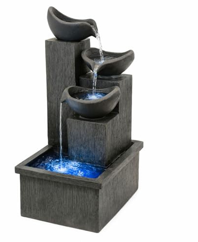 Streetwize –Solar-Powered 3-Tier Cascading Slate Water Feature with Battery Backup – Eco-Friendly, No Running Costs, No Wiring, Garden, Patio, or Balcony Fountain (GW280)