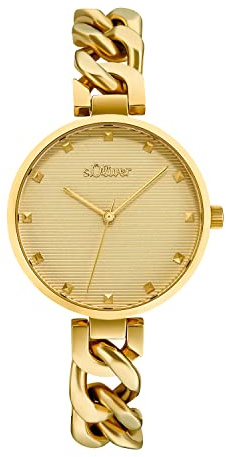 s.Oliver Armbanduhr Damen Quarzuhr Analog, mit Edelstahl Armband, Gold, 3 bar Wasserdicht, Kommt in Uhren Geschenk Box, 2033522