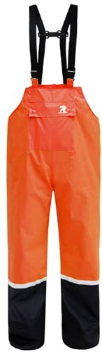RainRider Rain Bib Pants for Men Women Waterproof Overall Hi-Vis Safety Fishing Rain Gear Reflective Workwear with Pocket(Orange,2XL)