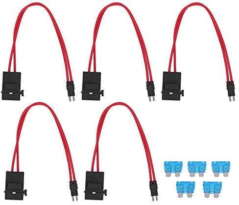 Walfront 5-Teiliges Automobil-Kfz-Flachsicherungshalter-Set 16 AWG Mini-Sicherungshalter-Anschluss mit 5-Teiliger 15-A-Sicherung (ACM lange Füße 9,1 mm)