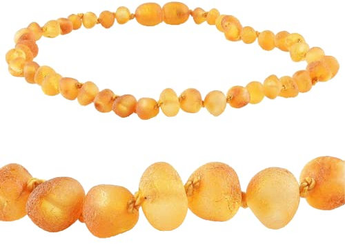 Halskette aus unpoliertem baltischem Bernstein in Honigfarbe | roher Bernstein | drei Größen 32, 38, 45 cm | 5 mm Bernsteinperlen | Halskette aus natürlichen grünen Bernsteinperlen (38 cm)