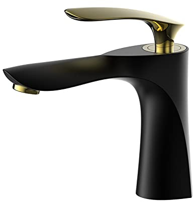 Basin Mixer Taps Gold Black Basin Faucet Wash Basin Faucet Single Hole Hot and Cold Water Faucet Above Counter Basin Bathroom Cabinet Basin Faucet, Black Gold Short