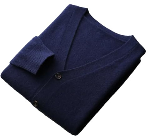 Suéter de cachemira para hombre, cárdigan de punto para otoño e invierno, chaqueta superior de color liso, de manga larga, color azul marino, talla XXL