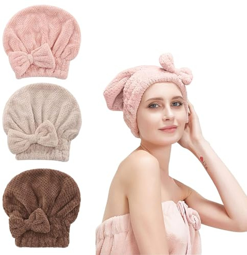 KAYEF 3 Stück Coral Velvet Trockenes Haar Hut, trockenhauben für haare, weiches Handtuch Badetuch Hijab für Frauen Mädchen Dusche Bad Make up