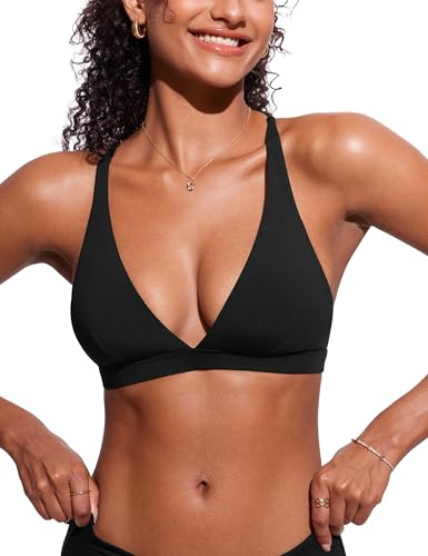 CRZ YOGA Deep V Neck Bikini Tops Black Small