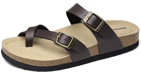 Mesing Sandalias Chanclas Mujer Hombre de Corcho Verano Tangas Mules Plana Hebilla Sandalias de Pala Cómodo Piel de Ante Pantuflas
