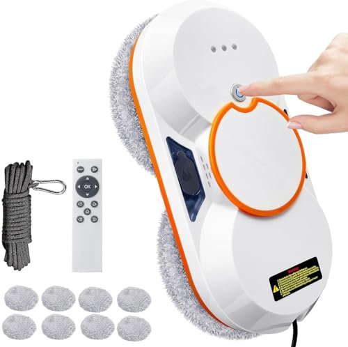WIWOLER Fensterputzroboter, 5600 Pa Automatischer Fensterreinigungsroboter mit Doppelwasserstrahl, Intelligente Navigation, Kantenerkennung, 3 Reinigungsmodi, Fernbedienung und 8 Tüchern