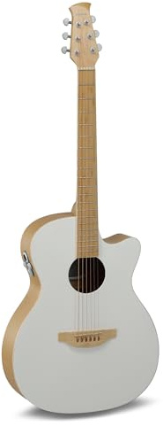 Applause Guitarra acústica eléctrica Jump Blank Canvas AEO-69-6PS, tapa: abeto europeo macizo, cutaway, acabado mate poroso, tapa blanca, preamplificador con altavoz y efectos, clavijas cromadas mate