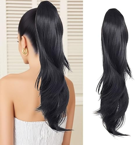 HMCEY Extensión Cola de Caballo 60 CM,Coleta Postiza Pelo Ondulado,Ponytail Hair Extensiones de Pelo Ondulado,Trenza Postiza Sintetico Mujer,Coleta de Cabello Mujer,Postizos de Pelo con Cordón