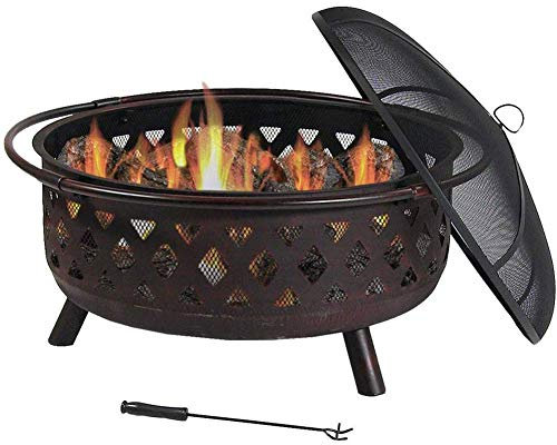 SLRMKK Fogata al Aire Libre, Hoguera Grande de 36 Pulgadas para Patio de leña y Hoguera para Exterior con Pantalla de Chispa, póquer para Chimenea,Bronce