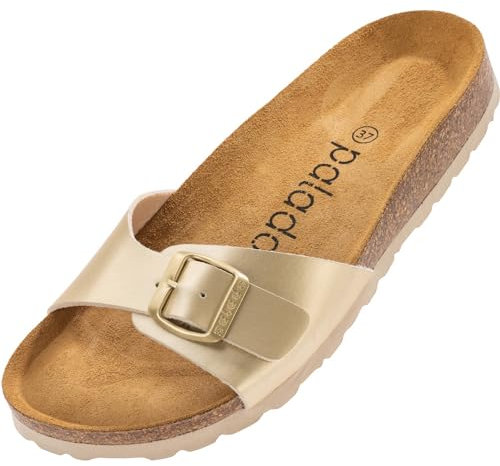 Palado Pantoletten Damen Malta Arizona – gefertigt aus hochwertigem Material – moderne Metallic-Oberfläche – weiches Veloursleder-Fußbett Gold UK5,5 - EU38