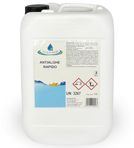 acquaverde | Antialghe Rapido per Piscina - 10 kg, Alghicida Concentrato Liquido non Schiumogeno, Schiarente, Azzurrante, Contro la Formazione delle Alghe - Nuova Formula Premium, MADE IN ITALY