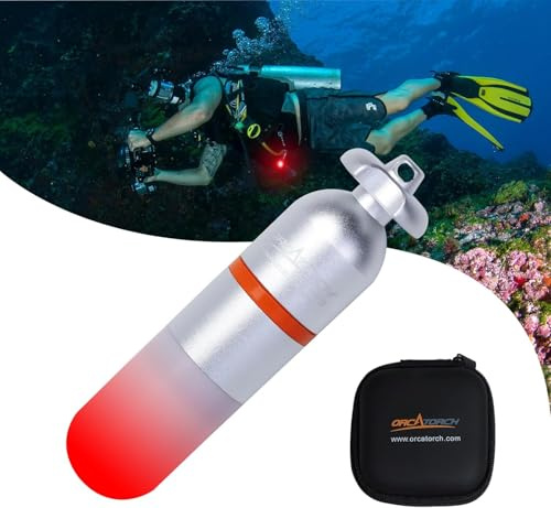 ORCATORCH SD01PRO Luz Estroboscópica de Buceo, Baliza de Señalización LED 150m, Mini Luz de Seguridad con 5 Colores y Batería AAA para Buceo Nocturno(rojo)