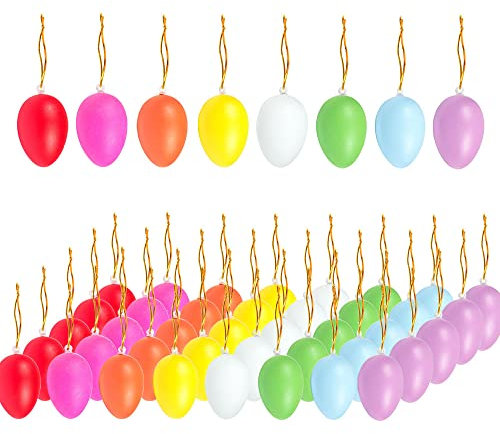 Niaciswe Ostereier 40PCS aufhängen Ostereier Plastik DIY 8 Farben 8x4,2cm Ostereier zum Bemalen Aufhängen Eier Mehrfarbige Plastikeier Easter Eggs Kunststoff Osterdeko für Draußen Deko