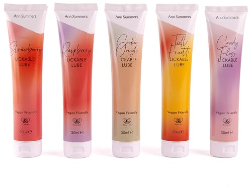 Ann Summers Flavoured Lube Gift Set – 5 x 30ml Water Based Lube for Oral Pleasure (Strawberry, Raspberry, Cookie Dough, Tutti Frutti, Candy Floss) – Sugar-Free Water Based Lubricant Gel for Glide