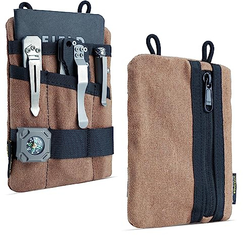 VIPERADE VE1-OW Slim EDC Pouch, Waxed Canvas Pocket Organiser for EDC Tools | Minimalist storage with 1 zip pocket and 4 slots; EDC organiser pocket pouch for flashlight, pen, notebook, cash, EDC gear