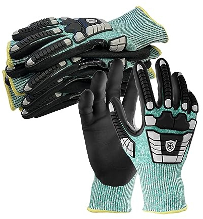 NITREX 295RP 5 Pairs of Impact Protection Work Safety Gloves, NitreGuard Technology, Sandy Nitrile Palm Coated, Cut Resistant Glove, Size 10, Extra Large, Green/Black