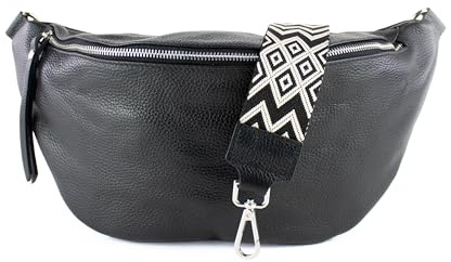 lePelou große Leder Bauchtasche für Damen mit Wechselgurt, Festival Tasche, Frauen Bauchtasche mit breitem Schultergurt, Kleine Umhängetasche, XL Crossbody Tasche, Geschenk für Damen (Schwarz 3)