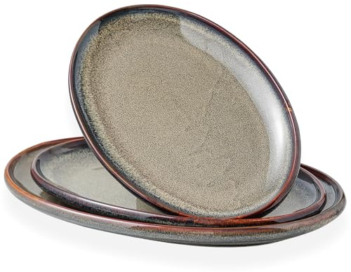 KYBSCZ Ceramic Large Serving Platters- Set of 3 Oval Platters for Entertaining. Modern Kitchen Dishes for Dinner, Fruit, Salad, Turkey, etc. Oven, Dishwasher Safe, 15.75 / 13.75 /12,Caramel Brown