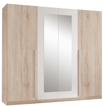 AVANTI TRENDSTORE Mirandola - Armadio 4 ante, delle quali due specchiate, in legno laminato di quercia sanremo/bianco. Dimensioni: LAP 228x213x62cm