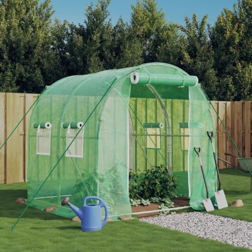 Homgoday Växthus med stålram, tomatväxthus, tunnelväxthus, växthus, växthus, folietunnel med dragkedjedörr och upprullbara fönster, grön, 4 m², 2 x 2 m