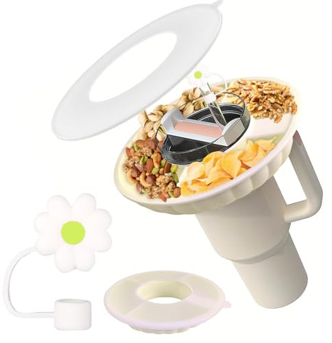 ZDNT Bol à Collation pour Stanley Coupe Gobelet de 40 oz avec poignée,Snack Bowl Silicone,Bol à collation pour Stanley Cup,Plateau à Collation à 4 Compartiments,Compatible avec Stanley Cup 40 oz