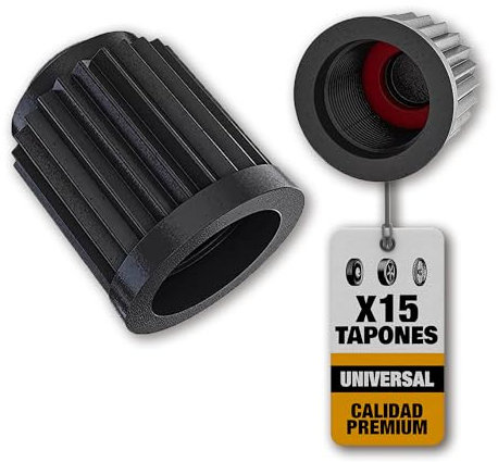 15 Tapones Rueda Coche Universales con Anillo de Sellado Antifuga, Pack de 15 Unidades válidas para Coche, Moto, Bicicleta y Patinete, fabricadas en Plástico Resistente que Protege de Polvo y Humedad.