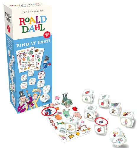 Roald Dahl Find It Fast Card Game, Ages 5+, 2-4 Players, Family Dice Game, Blue and White