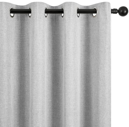 Deconovo 100% Blackout Curtains with TPU Backing Energy Saving Faux Linen Thermal Insulated Eyelet Curtains for Bedroom, Light Grey, W46 x L54 Inch 2 Panels
