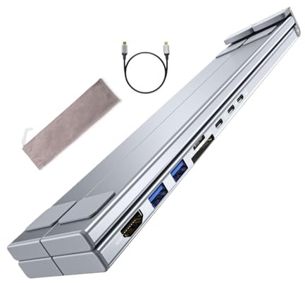 Estación De Acoplamiento para Soporte para Computadora Portátil: Concentrador USB C 8 En 1 con, Soporte Ergonómico Plegable para Computadora Portátil, Puertos De Transferencia De Datos De 5 GB