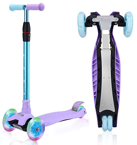 3 Wheel Scooter for Kids Ages 6-12,Kids Scooter with Light Up Wheels, Sturdy Deck Design, and 4 Height Adjustable Suitable for Kid Ages 3-12