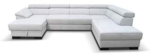 DOMO. collection David Wohnlandschaft | Sofa mit Federkern und Schlaffunktion in U-Form, Schlafsofa Rückenfunktion, grau, 166x337x232 cm