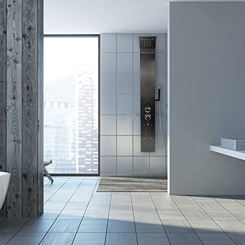 JEOBEST Colonne de Douche Thermostatique Colonne Douche Hydromassage Panneau de Douche Système Douche Multi Function Acier Inoxydable Bec de Baignoire Douche à Main Hôtel 5 en 1 Fendu,7 * 20 * 140cm