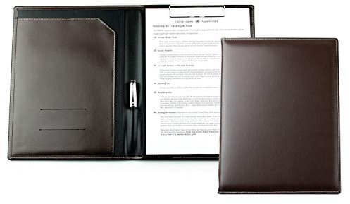 DELMON VARONE - Personalisierbare Klemmbrett Mappe DIN A4 Cambridge Top Grain Leder Braun - Echtleder Klemmbrettmappe mit Blockklemme, Stiftschlaufe & Steckfächer personalisiert mit Name oder Gravur