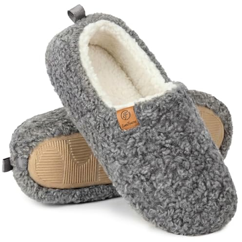 EverFoams Women's Fuzzy Full Slippers Soft Comfy Faux Shearling Memory Foam Indoor House Shoes, Grey, 5-6 UK