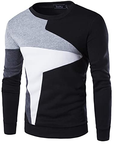 DaDuo Pullover Herren Rundhals Spleißen Farbkontrast Style Sweatshirt Herren Slim Fit Komfortabel Atmungsaktiv Langarm T-Shirt Herren Frühling Klassisch Sweatshirt Herren C-Black M