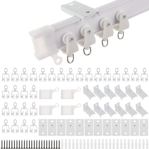 LOLYSIC 4m / 13ft Bendable Curtain Rail for Bay Windows, Flexible PVC Ceiling Curtain Track, Wall or Ceiling Mounted Curtain Rails and Fittings for Long Curved Bay Straight Window RV Room, White