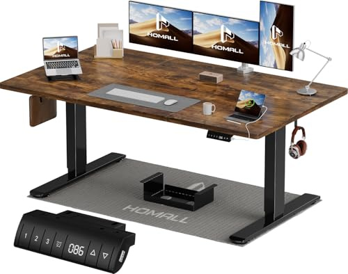 Homall Escritorio de Altura Regulable de 140 x 70 cm con Puerto de Carga USB-A, Escritorio eléctrico con Bandeja de gestión de Cables, Escritorio de pie con 3 Funciones de Memoria, Escritorio para