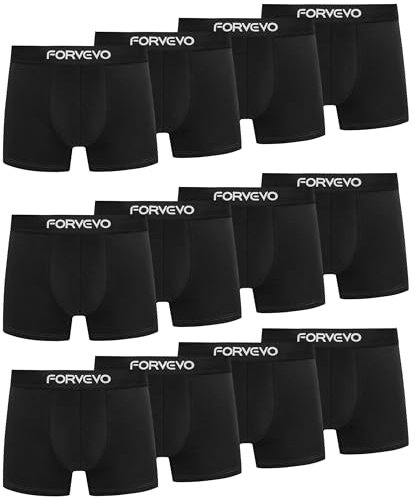 FORVEVO Boxershorts Herren Baumwolle Unterhosen Männer Unterwäsche Retroshorts 12er Pack - Atmungsaktive, Gummibund (12x Schwarz, L)