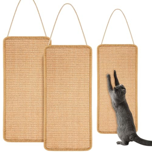 Dansydaisy 2 Pack Sisal Door Cat Scratching Mat Double Use Hanging Scratcher Wall Floor Mount Cat Scratch Mat Kitty Scratching Pad for Indoor Kitten with Hemp Rope, 7.87x19.69(Regular,Brown)