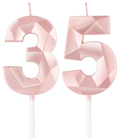 Rose Gold 35th Birthday Candles,3D Number 35 Candle for Cake,Women 35th Birthday Decorations,Rose Gold 35 Candle Cake Topper for Girls Women Her Him Birthday Party Wedding Decorations