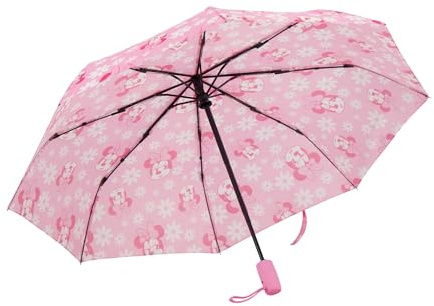 Disney Minnie Mouse Children's Rain Umbrella, Automatic Folding, Compact, Lightweight, Packable for Travel, 39 Inch Arc, Pink