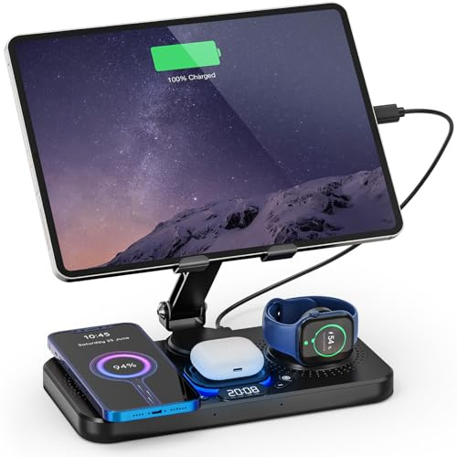 Padwa Lifestyle Support pour Tablette, Support pour iPad Bureau avec Chargement sans Fil, Support Tablette avec Réglage Pivotant à Plusieurs Angles, Support iPad pour Tablette et Téléphone Portable