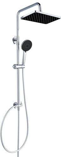 YEAUPE PRO Tapless Kit doccia in acciaio inox cromato | Soffione ABS 30x20cm | 3 modelli di doccia nero| Tubo da 160cm | Asta regolabile, altezza da 65-102cm