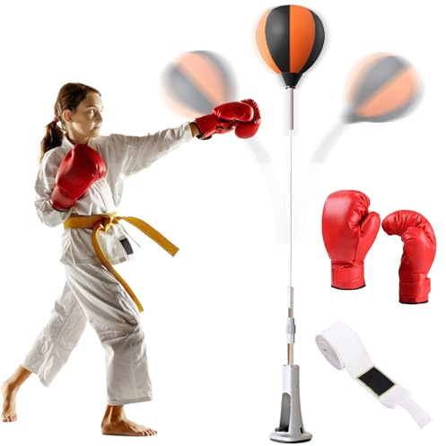 Allenatore di velocità da boxe – sacco da boxe regolabile in altezza | Attrezzo per fitness a casa per principianti, boxe per bambini, dispositivo di reazione autoportante per arti marziali, fitness