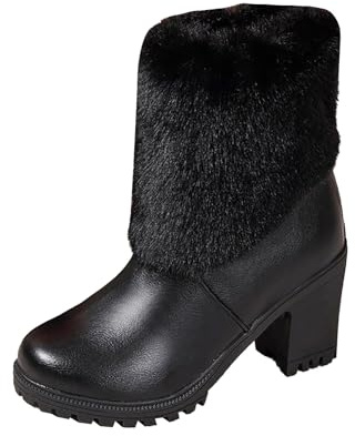 cfpqv Bottes d'hiver pour femme - Doublées - En cuir - Peluche - Chaudes - Bottes d'équitation - Bottes western - Bottines courtes - Bottines d'automne et d'hiver - Bottes de cowboy - Bottes de