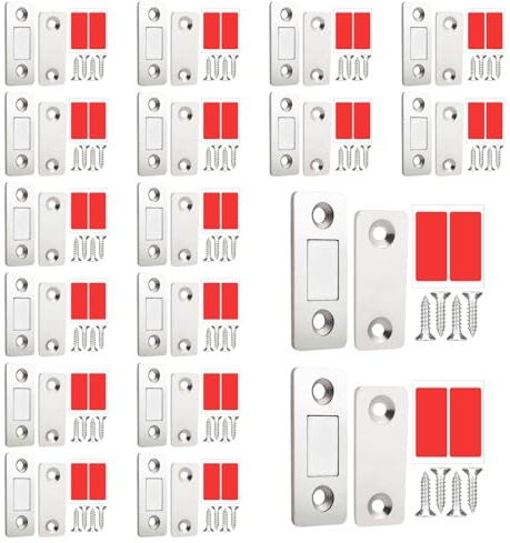 16 Piezas Imanes para Puertas, Cierre Magnetico Ultra-fino Pestillo Puerta Corredera Armario, Iman Puerta Armario, Adhesivo, con Tornillos, para Puertas Correderas, Cocina, Ventanas, Armarios (Plata)